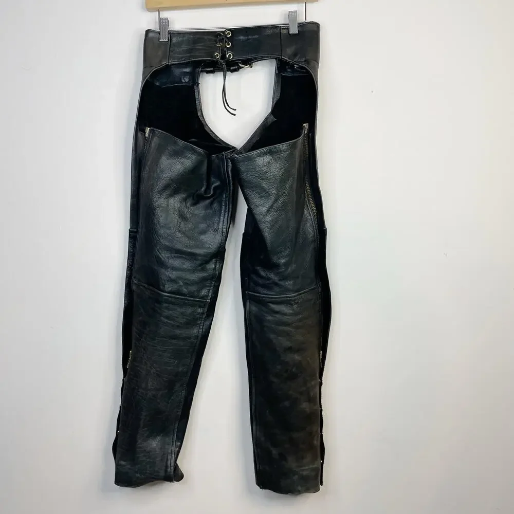 Unik Ultra All Leather Distressed Dark Brown Chaps Biker Moto Motorcycle XXS